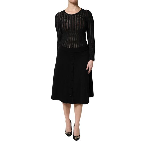 Dolce & Gabbana Black Cashmere Long Sleeves A-line Midi Women's Dress - Picture 1 of 5